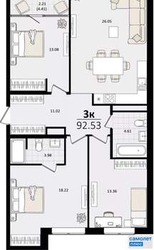 3-к квартира, вторичка, 93м2, 11/18 этаж