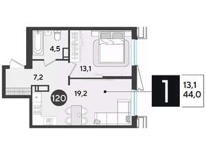 1-к квартира, вторичка, 43м2, 14/18 этаж