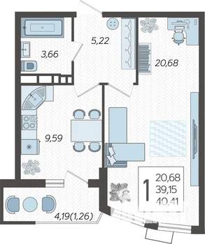 1-к квартира, строящийся дом, 40м2, 21/21 этаж