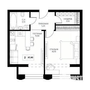 2-к квартира, строящийся дом, 47м2, 5/19 этаж