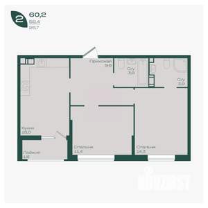 2-к квартира, вторичка, 60м2, 9/18 этаж