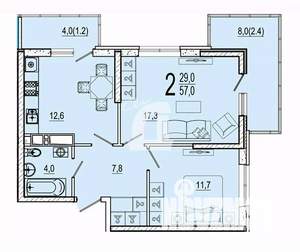 2-к квартира, вторичка, 57м2, 8/22 этаж