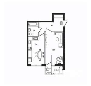 1-к квартира, вторичка, 41м2, 1/9 этаж