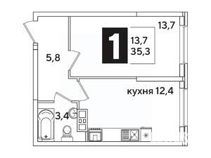 1-к квартира, вторичка, 35м2, 2/16 этаж