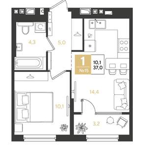 1-к квартира, вторичка, 37м2, 3/18 этаж