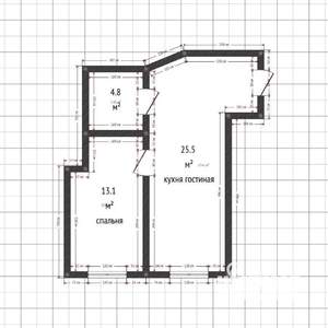 1-к квартира, вторичка, 43м2, 1/5 этаж
