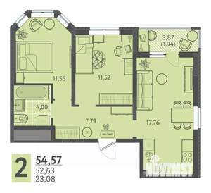 2-к квартира, вторичка, 55м2, 4/18 этаж