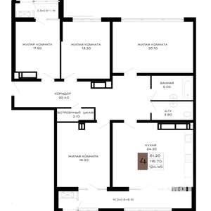4-к квартира, вторичка, 123м2, 13/23 этаж