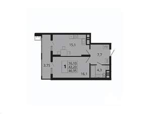 1-к квартира, вторичка, 47м2, 7/18 этаж
