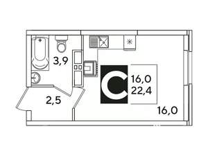 Студия квартира, вторичка, 22м2, 11/16 этаж