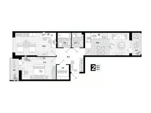 2-к квартира, вторичка, 64м2, 2/16 этаж