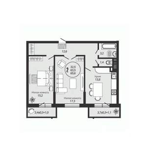 2-к квартира, вторичка, 65м2, 8/18 этаж