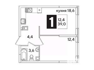 1-к квартира, вторичка, 39м2, 5/16 этаж