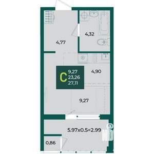 Студия квартира, вторичка, 27м2, 2/18 этаж