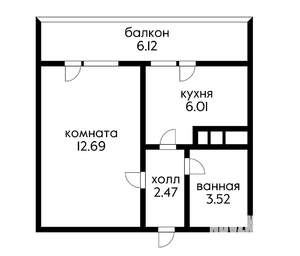 1-к квартира, вторичка, 32м2, 1/8 этаж