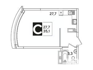 Студия квартира, вторичка, 35м2, 13/16 этаж
