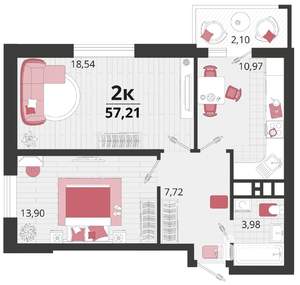 2-к квартира, вторичка, 57м2, 17/18 этаж