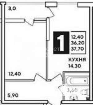 1-к квартира, вторичка, 36м2, 4/16 этаж