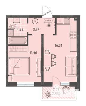 1-к квартира, вторичка, 37м2, 1/9 этаж
