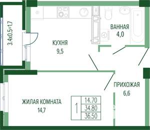 1-к квартира, вторичка, 38м2, 2/7 этаж