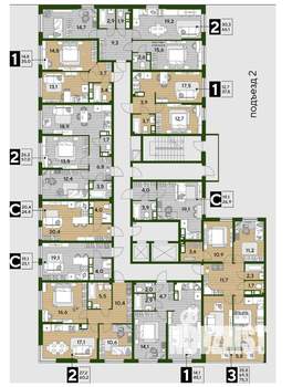 2-к квартира, строящийся дом, 57м2, 13/16 этаж