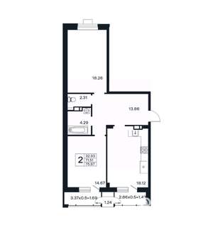 2-к квартира, вторичка, 76м2, 12/12 этаж