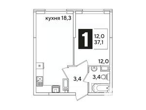 1-к квартира, вторичка, 37м2, 12/16 этаж