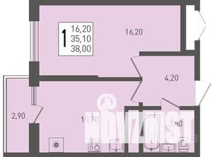 1-к квартира, строящийся дом, 38м2, 6/24 этаж