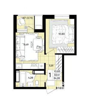 1-к квартира, вторичка, 34м2, 5/18 этаж