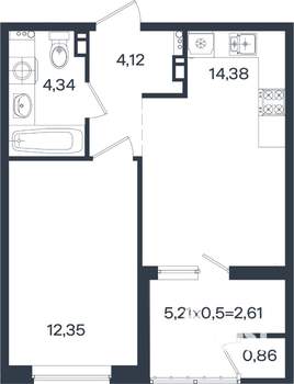 1-к квартира, вторичка, 39м2, 4/18 этаж