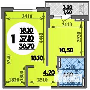 1-к квартира, строящийся дом, 39м2, 12/22 этаж