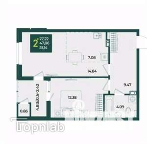 2-к квартира, вторичка, 51м2, 14/18 этаж