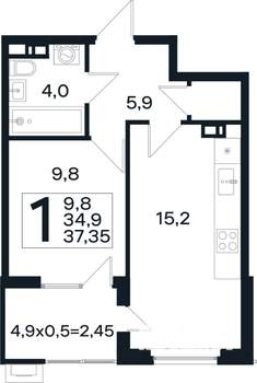 1-к квартира, вторичка, 37м2, 3/4 этаж