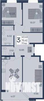 3-к квартира, вторичка, 77м2, 3/18 этаж