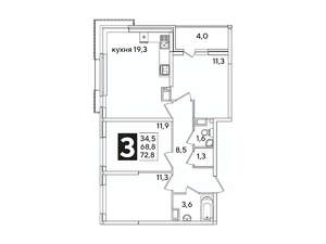 3-к квартира, вторичка, 73м2, 10/16 этаж