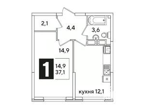 1-к квартира, вторичка, 37м2, 12/16 этаж