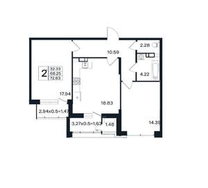 2-к квартира, вторичка, 73м2, 11/12 этаж