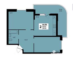 2-к квартира, вторичка, 66м2, 3/22 этаж