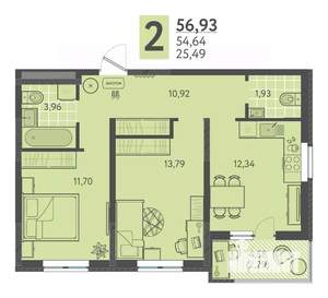 2-к квартира, вторичка, 57м2, 14/18 этаж