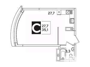 Студия квартира, вторичка, 35м2, 12/16 этаж
