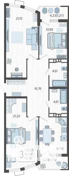 3-к квартира, строящийся дом, 93м2, 13/21 этаж