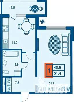 1-к квартира, вторичка, 49м2, 2/23 этаж