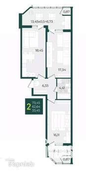 2-к квартира, вторичка, 73м2, 4/21 этаж