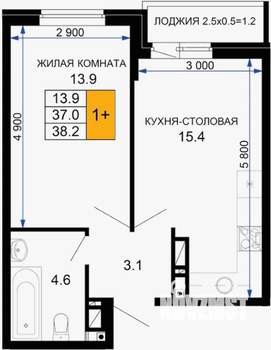 1-к квартира, сданный дом, 37м2, 8/16 этаж