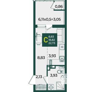 Студия квартира, вторичка, 23м2, 3/18 этаж