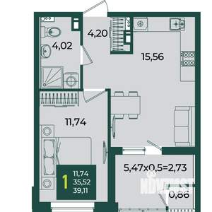 1-к квартира, вторичка, 39м2, 4/18 этаж