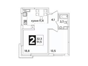 2-к квартира, вторичка, 52м2, 12/16 этаж