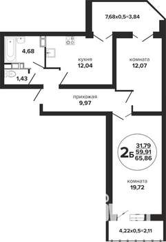 2-к квартира, вторичка, 66м2, 2/24 этаж