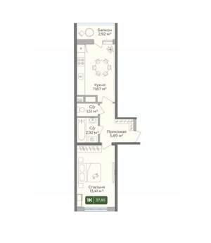 1-к квартира, вторичка, 38м2, 5/10 этаж