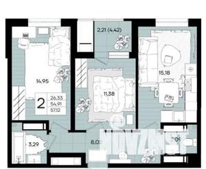 2-к квартира, вторичка, 59м2, 4/18 этаж
